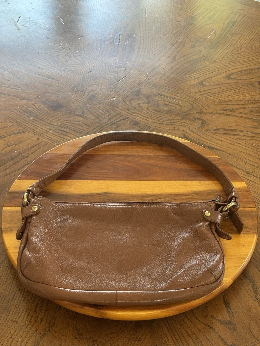 Maple Leaf Accessories Leather Brown Pebbled Shoulder Bag Zip Gold Hardware Y2K